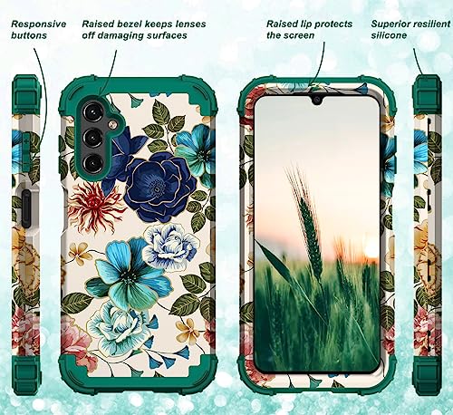 Teal Floral Heavy-Duty Case for Galaxy A14 5G