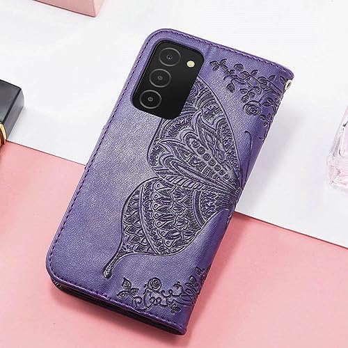 Butterfly Embossed Purple Leather Case for Galaxy A03S