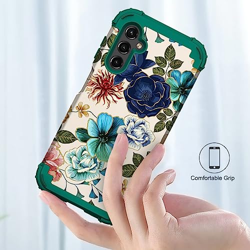 Teal Floral Heavy-Duty Case for Galaxy A14 5G