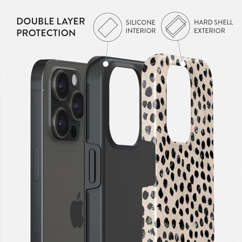 iPhone 15 Pro Max Hybrid Phone Case - Black Polka Dots