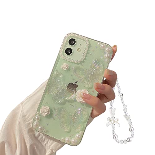 3D Butterfly Floral iPhone 11 Case with Pearl Chain