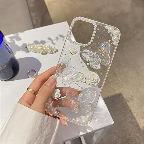 3D Butterfly Floral iPhone 11 Case with Pearl Chain
