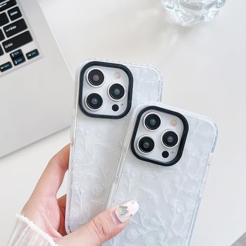 Cute Clear Silicone iPhone 15 Case - White Flowers