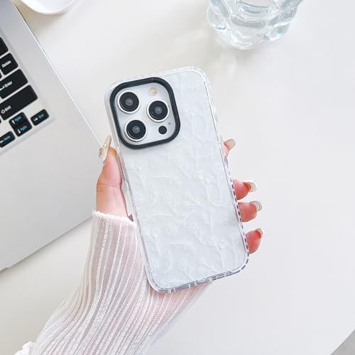 Cute Clear Silicone iPhone 15 Case - White Flowers