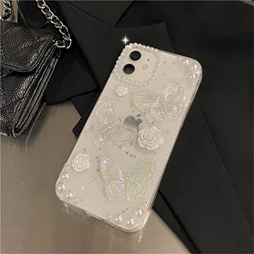 3D Butterfly Floral iPhone 11 Case with Pearl Chain