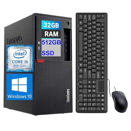Lenovo ThinkCentre M920T Mini Tower Desktop Computer, Intel Core i5-8500 Up to 4.1GHz, 32GB RAM, 512GB SSD, Keyboard&Mouse, Wi-Fi, Bluetooth, DisplayPort, HDMI 4K Support, Windows 10 Pro (Renewed)