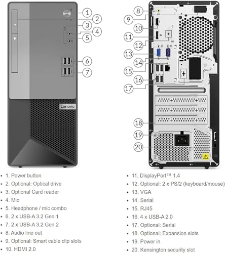 Lenovo Business Tower Desktop, (Intel i3-10100, Upto 4.30 GHz), Intel UHD 630, 4K Monitor Support, DisplayPort, HDMI, VGA, DVD-RW, Wi-Fi, Bluetooth, Windows 11 Pro(16GB RAM, 256GB SSD + 1TB HDD)