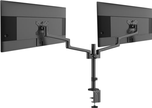 MSI PRO MT81D - Premium Aluminum Dual Monitor Stand Arms, Supports 17-32" & 17.6 lbs per Screen, VESA Compatible, Adjustable Desk Mount, Clamp & Grommet Base, Quick Release Plate - Black