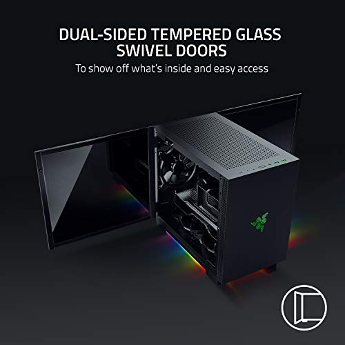 Razer Tomahawk Mini-ITX Gaming Case: Dual-Sided Tempered Glass Swivel Doors, Ventilated Top Panel, Chroma RGB Underglow Lighting, Built-in Cable Management, Classic Black