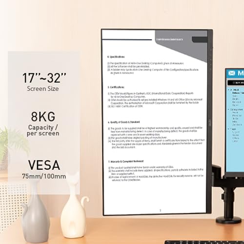 MSI PRO MT81D - Premium Aluminum Dual Monitor Stand Arms, Supports 17-32" & 17.6 lbs per Screen, VESA Compatible, Adjustable Desk Mount, Clamp & Grommet Base, Quick Release Plate - Black