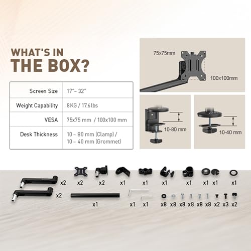 MSI PRO MT81D - Premium Aluminum Dual Monitor Stand Arms, Supports 17-32" & 17.6 lbs per Screen, VESA Compatible, Adjustable Desk Mount, Clamp & Grommet Base, Quick Release Plate - Black