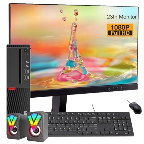 Lenovo ThinkCentre M910S SFF Desktop Computer & 23" FHD Monitor Bundle, PC Set, RGB Speaker, Intel Core i5-6500 up to 3.6GHz, 16GB RAM, 1TB SSD, DP Cable, Keyboard&Mouse, Windows 10 Pro (Renewed)
