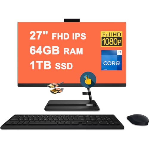 Lenovo IdeaCentre 3 AIO Desktop 27" FHD IPS Anti-glare Touchscreen Intel 10-core i7-13620H Processor 64GB RAM 1TB SSD 5MP Camera Win11 Black + HDMI Cable