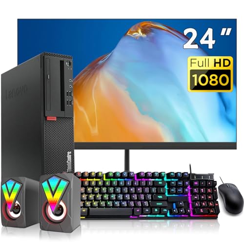 Lenovo ThinkCentre M710S SFF Desktop Computer, New 24" FHD Monitor Bundle, RGB Speakers, PC Set, Intel Core 6th 3.7GHz, 16GB RAM, 256GB SSD, 500GB HDD, DP Cable, Keyboard&Mouse, Win10 Pro (Renewed)
