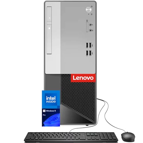 Lenovo V50t Gen 2 Business Desktop, Intel Quad-Core Processor, 4K 3-Monitor Support, DisplayPort, HDMI, VGA, Ethernet, DVD-RW, Wi-Fi, Bluetooth, Windows 11 Pro (32GB RAM | 256GB SSD + 1TB HDD), Black