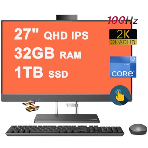 Lenovo IdeaCentre AIO 5 AIO Desktop 27" QHD IPS Anti-Glare Touchscreen 350nits 100Hz Intel 14-core i7-12700H Processor 32GB RAM 1TB SSD 5MP+ IR Camera JBL Win11 Grey + HDMI Cable