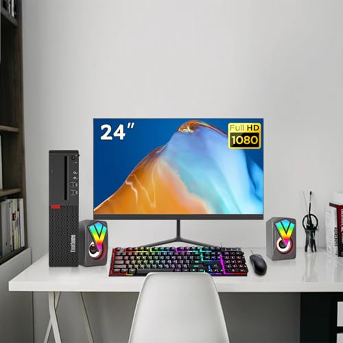 Lenovo ThinkCentre M710S SFF Desktop Computer, New 24" FHD Monitor Bundle, RGB Speakers, PC Set, Intel Core 6th 3.7GHz, 16GB RAM, 256GB SSD, 500GB HDD, DP Cable, Keyboard&Mouse, Win10 Pro (Renewed)