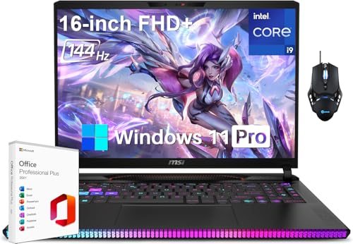MSI GE68HX Raider 16" Gaming Laptop & Microsoft Office Lifetime License, 144Hz FHD+ IPS Display, Intel i9-13950HX, GeForce RTX 4060, 64GB DDR5 RAM, 1TB SSD, Backlit KB, Windows 11 Pro & Gaming Mouse