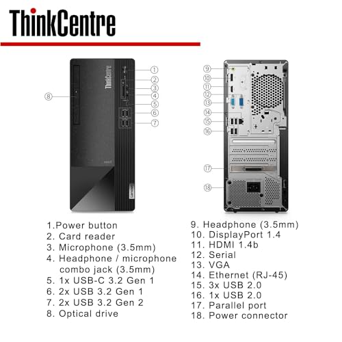 Lenovo ThinkCentre 50t Gen 3 Business Tower Desktop, Intel i5-12400(Beat i7-11700), 32GB RAM, 1TB SSD, VGA, HDMI, Support 2-Monitor 4K, DVD-RW, Wired KB&Mouse, Wi-Fi, SD Card Reader, Windows 11 Pro