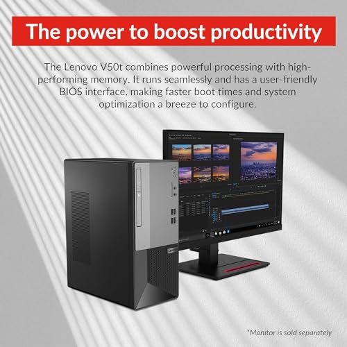 Lenovo V50t Gen 2 Business Desktop, Intel Quad-Core Processor, 4K 3-Monitor Support, DisplayPort, HDMI, VGA, Ethernet, DVD-RW, Wi-Fi, Bluetooth, Windows 11 Pro (32GB RAM | 256GB SSD + 1TB HDD), Black