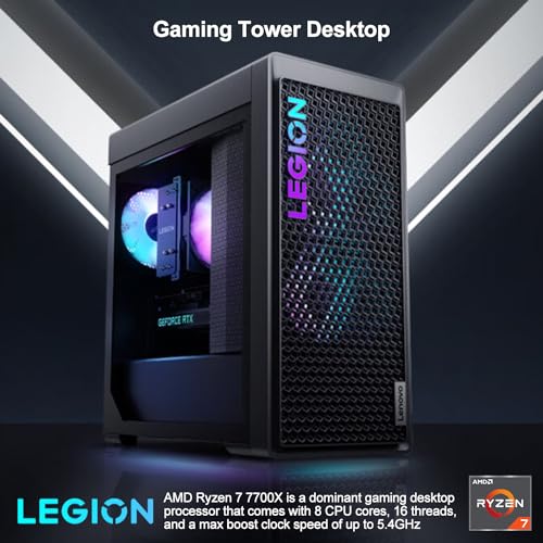 Lenovo Legion T5 Ultimate Gaming Tower Desktop, AMD Ryzen 7 7700X (beats i7-13700H), NVIDIA GeForce RTX 4070, 64GB DDR5 RAM, 4TB SSD, Wired KB & Mouse, HDMI, DP, Wi-Fi 6, Windows 11 Home