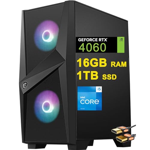 MSI Codex R Gaming Desktop Intel 10-Core i5-13400F Processor (Beats i7-12700F) 16GB RAM 1TB SSD Geforce RTX 4060 8GB Graphic DisplayPort 2.5G Ethernet ARGB Fan Air Cooling Win11 Black + HDMI Cable