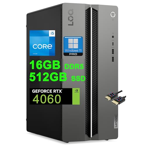 Lenovo LOQ Gaming Desktop | Intel 10-core i5-14400F Processor | 16GB DDR5 512GB SSD | GeForce RTX 4060 8GB Graphic | USB-C DisplayPort Win11Pro Black + HDMI Cable