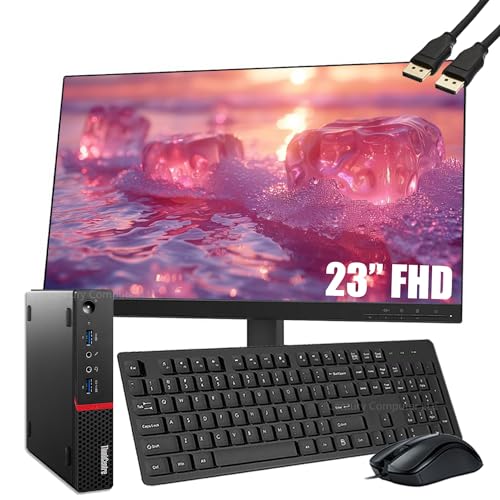 Lenovo ThinkCentre M700 Tiny Business Desktop PC with 23"" FHD Monitor, Intel Quad Core i5-6500T, 16GB DDR4 RAM, 256GB SSD, DisplayPort, Keyboard and Mouse, WiFi, BT, Windows 10 Pro, Black (Renewed)