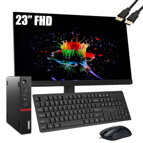 Lenovo ThinkCentre M700 Tiny Business Desktop PC with 23"" FHD Monitor, Intel Quad Core i5-6500T, 16GB DDR4 RAM, 256GB SSD, DisplayPort, Keyboard and Mouse, WiFi, BT, Windows 10 Pro, Black (Renewed)