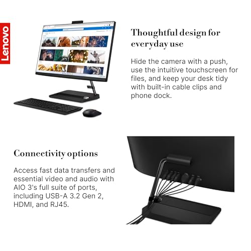 Lenovo IdeaCentre 3 AIO Desktop - 27"" Touch FHD Display, Intel Core i7-13620H, 64GB RAM, 2TB SSD, Integrated 5MP Webcam, Wi-Fi, Bluetooth, Windows 11 Pro, Includes Wireless Keyboard & Mouse, Black