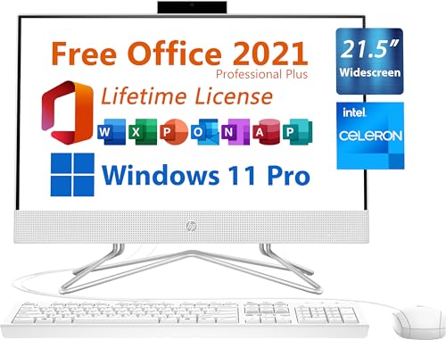 HP 2024 All-in-One Desktop, 21.5" FHD, Free Microsoft Office 2021 with Lifetime License, Intel Dual-Core Celeron J4025 2GHz, 8GB DDR4, 256GB PCIe SSD, Ethernet RJ-45, WiFi, Bluetooth, Windows 11 Pro