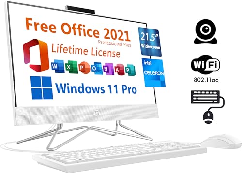HP 2024 All-in-One Desktop, 21.5" FHD, Free Microsoft Office 2021 with Lifetime License, Intel Dual-Core Celeron J4025 2GHz, 8GB DDR4, 256GB PCIe SSD, Ethernet RJ-45, WiFi, Bluetooth, Windows 11 Pro