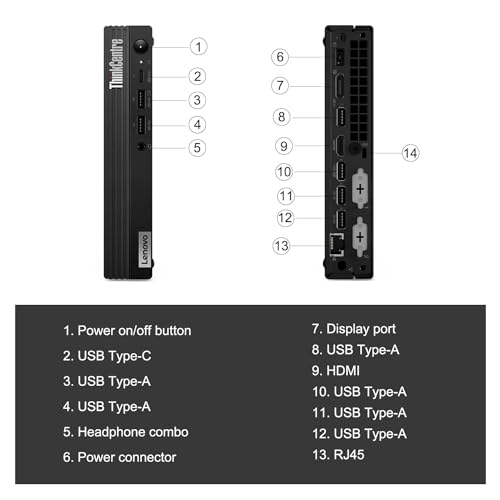 Lenovo ThinkCentre M70q MFF Business Desktop, 13th Gen Intel Core i5-13400T, 16GB RAM, 256GB SSD, Wired Keyboard & Mouse, Antenna, HDMI, DP Port, RJ45, Wi-Fi 6, Windows 11 Pro, Black