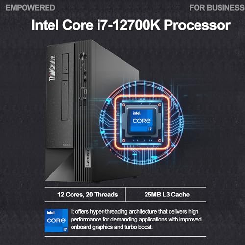 Lenovo ThinkCentre 50s Small Form Factor Business Desktop, i7-12700K, 16GB RAM, 512GB SSD, UHD 770 with HDMI Support 2-Monitor 4K, DP, VGA, DVI, SD Card Reader, Wired KB & Mouse, Wi-Fi, Windows 11 Pro
