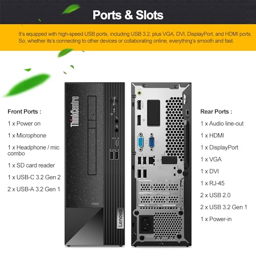 Lenovo ThinkCentre 50s Small Form Factor Business Desktop, i7-12700K, 16GB RAM, 512GB SSD, UHD 770 with HDMI Support 2-Monitor 4K, DP, VGA, DVI, SD Card Reader, Wired KB & Mouse, Wi-Fi, Windows 11 Pro