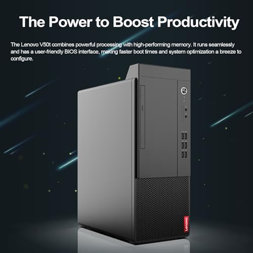 Lenovo V50t Business Tower Desktop, Intel 6-Core Processor(Beats i7-9700), 16GB RAM, 1TB SSD, Wired Keyboard & Mouse, DVD-RW, 2-Monitor Support 4K, HDMI, RJ-45, VGA, Wi-Fi, Windows 11 Pro, Black