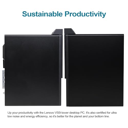 Lenovo V50t Business Tower Desktop, Intel 6-Core Processor(Beats i7-9700), 16GB RAM, 1TB SSD, Wired Keyboard & Mouse, DVD-RW, 2-Monitor Support 4K, HDMI, RJ-45, VGA, Wi-Fi, Windows 11 Pro, Black