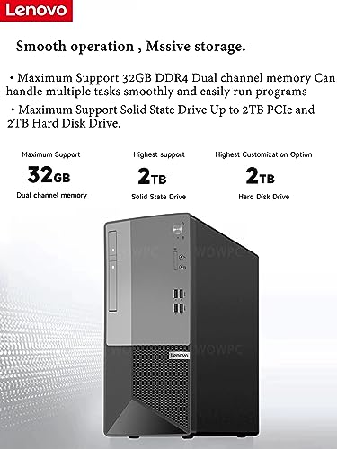 Lenovo Business Tower Desktop Computer, Intel 4-Core Processor, 32GB RAM, 2TB SSD Storage, 4K Monitor Support, DisplayPort, HDMI, VGA, DVD-RW, Wi-Fi, Bluetooth, Windows 11 Pro