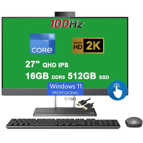 Lenovo IdeaCentre AIO 5 All-in-One Desktop | 27" QHD IPS Touch Anti-Glare 350nits 100Hz | Intel 14-core i7-12700H Processor | 16GB DDR5 512GB SSD | JBL 5MP+ IR Camera Win11 Pro Grey + HDMI Cable