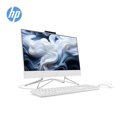 HP Newest All-in-One Desktop - 21.5" FHD Display, Intel Processors with UHD Graphics, 32GB RAM, 1TB SSD + 500 GB P500 External SSD, Webcam, RJ-45, Windows 11 Pro, Wired Keyboard & Mouse, White