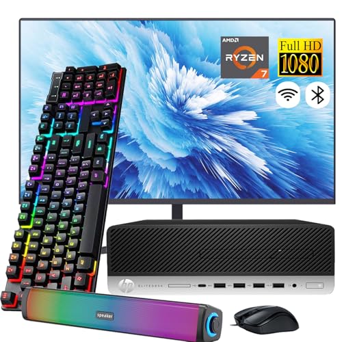 HP EliteDesk 705 G4 SFF Desktop Computer PC with 21.5' FHD Monitor, AMD Ryzen 7 Pro 2700G Processor, 16GB RAM, 512GB SSD, WiFi, Bluetooth, Win 10 Pro(Renewed)