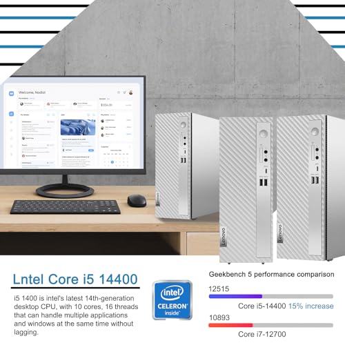 Lenovo IdeaCentre 3i Desktop Computer, 14th Intel Core i5 14400 Processor, 32GB DDR4, 2TB NVMe SSD,Wi-Fi 6, Wired Keyboard & Mouse, Windows 11 Home, HDML, Grey