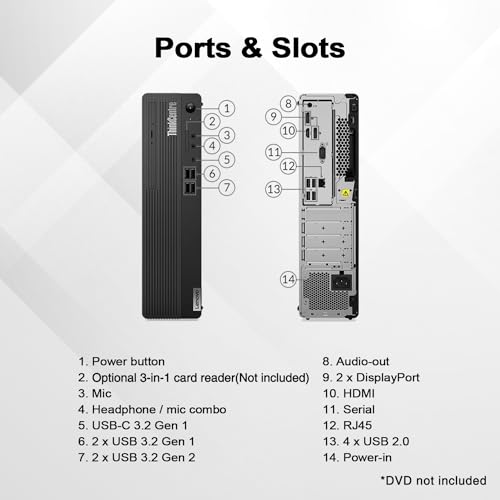 Lenovo ThinkCentre Business SFF Desktop, AMD Ryzen 5 Pro 4650G(Beat i5-10400), 16GB RAM, 256GB SSD + 1TB 3.5" HDD, Bluetooth, Wired Keyboard & Mouse, Wi-Fi, HDMI, DP, Windows 11 Pro, Black