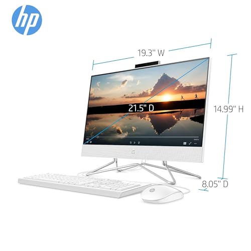HP Newest All-in-One Desktop - 21.5" FHD Display, Intel Processors with UHD Graphics, 32GB RAM, 1TB SSD + 500 GB P500 External SSD, Webcam, RJ-45, Windows 11 Pro, Wired Keyboard & Mouse, White