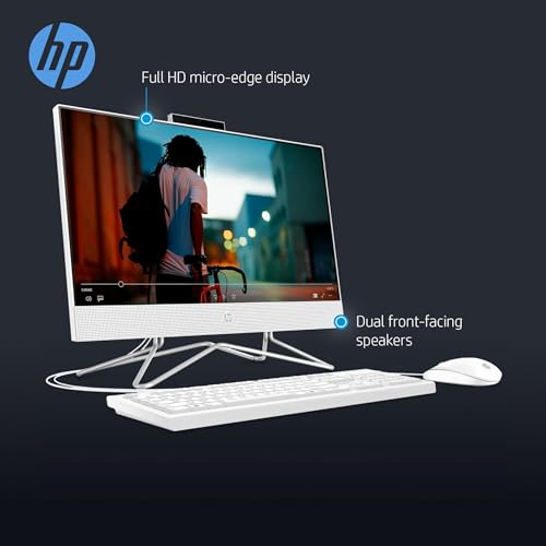 HP Newest All-in-One Desktop - 21.5" FHD Display, Intel Processors with UHD Graphics, 32GB RAM, 1TB SSD + 500 GB P500 External SSD, Webcam, RJ-45, Windows 11 Pro, Wired Keyboard & Mouse, White
