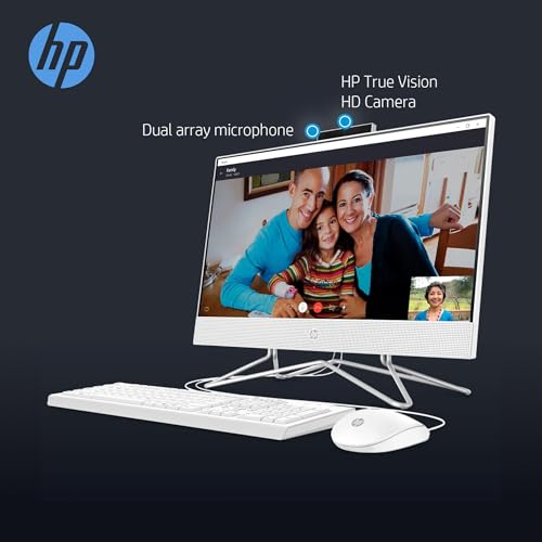 HP Newest All-in-One Desktop - 21.5" FHD Display, Intel Processors with UHD Graphics, 32GB RAM, 1TB SSD + 500 GB P500 External SSD, Webcam, RJ-45, Windows 11 Pro, Wired Keyboard & Mouse, White