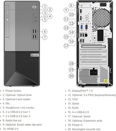 Lenovo V50t Gen 2 Business Desktop Computer, Intel 4-Core Processor(Up to 4.3Ghz), 32GB RAM, 2TB PCIe SSD, 4K 3-Monitor Support, DisplayPort, HDMI, VGA, DVD-RW, Wi-Fi, Bluetooth, Windows 11 Pro