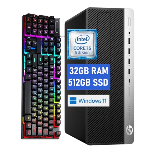 HP ProDesk 600G5 SFF Desktop Computer PC, 600G5 Computer i5-9th Processor, 32GB RAM 512GB Solid State Drive, RGB Keyboard, WiFi, Windows 11pro (Renewed)