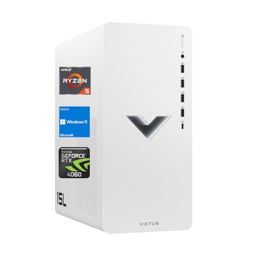 HP Victus 15L Ryzen 5 RTX 4060 Gaming Desktop, AMD Ryzen 5 5600G, GeForce RTX 4060, 32GB RAM, 2TB SSD, HDMI, DP Port, RJ45, Wi-Fi 6, Windows 11 Home, White