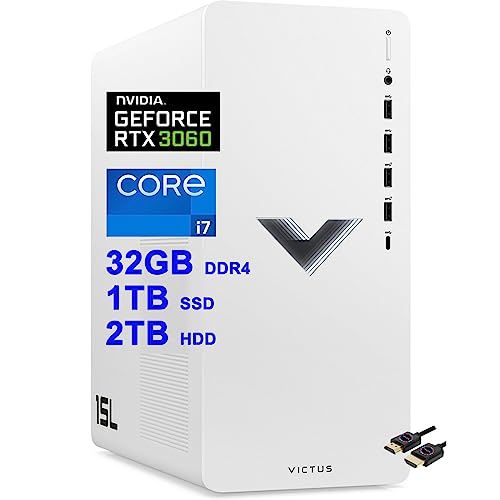 HP Victus 15L Gaming Desktop Computer | 12-Core i7-12700 Processor | 32GB DDR4 1TB SSD + 2TB HDD | Nvidia Geforce RTX 3060 12GB GDDR6 Graphic | USB-C DiplayPort Win11 + HDMI Cable